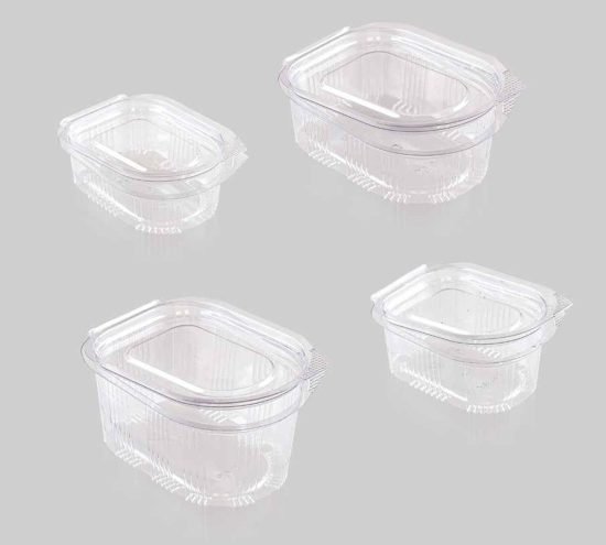 100 Pots à sauce en plastique PET avec couvercle attaché 80 cc