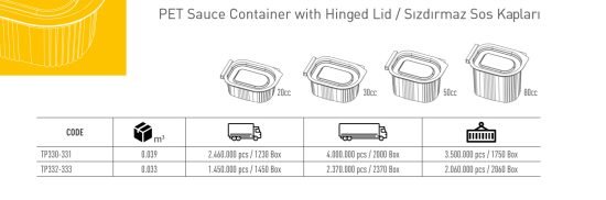 100 Pots à sauce en plastique PET avec couvercle attaché 80 cc