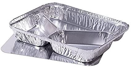 100 Barquette aluminium operculable 3 compartiments avec couvercle