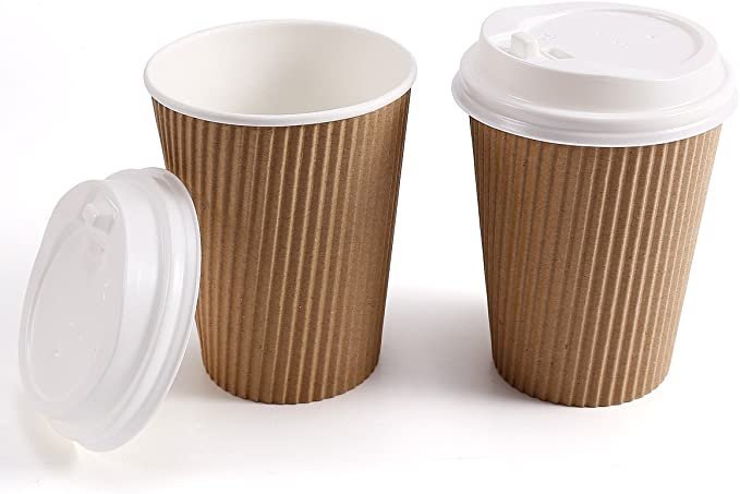 100 Gobelets en carton à cafe Ondulé LUX 4 oz avec Couvercle blanc isothermes – Image 2