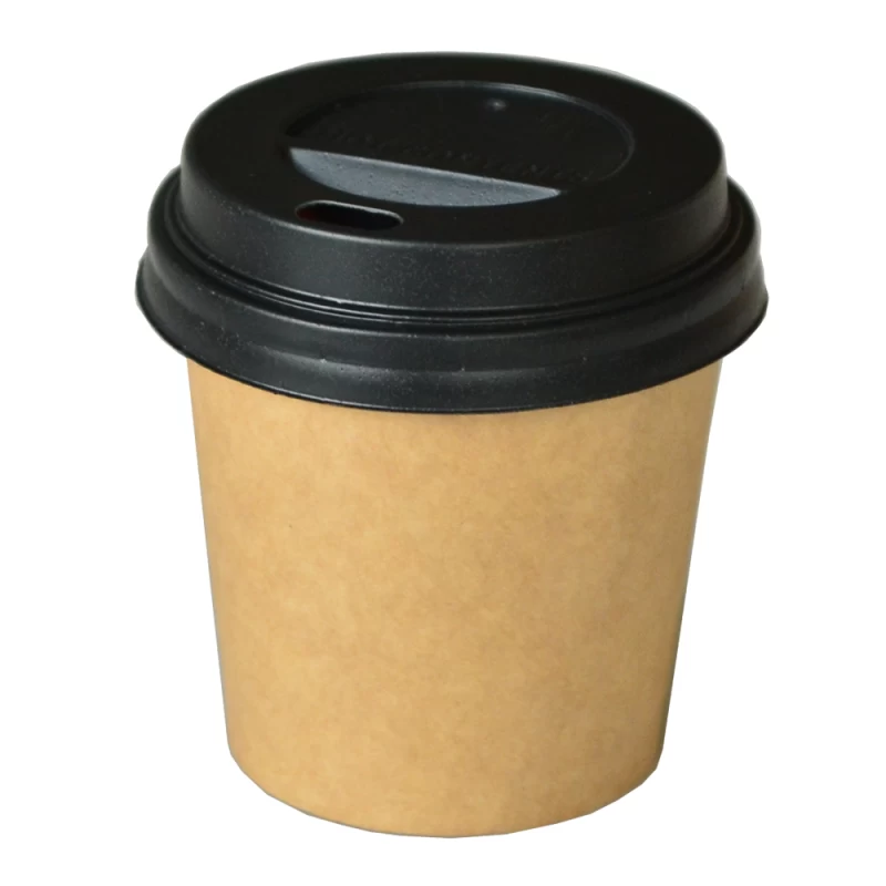 100 Gobelets en carton KRAFT à cafe 4oz ESPRESSO avec Couvercle noir