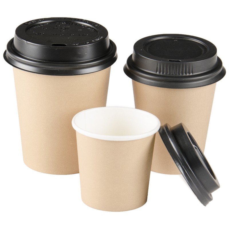 100 Gobelets en carton KRAFT à cafe 4oz ESPRESSO avec Couvercle noir – Image 2